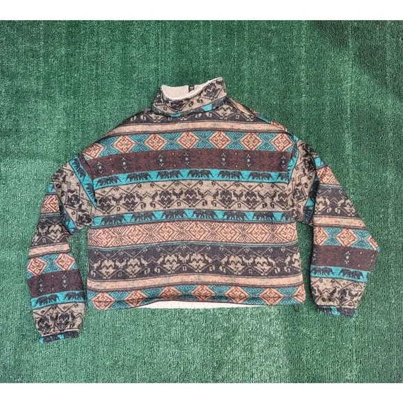 Zaful Women's Western Cropped Sweater w/ zipper Sz: 4 Geometric Pattern EUC - Picture 8 of 8